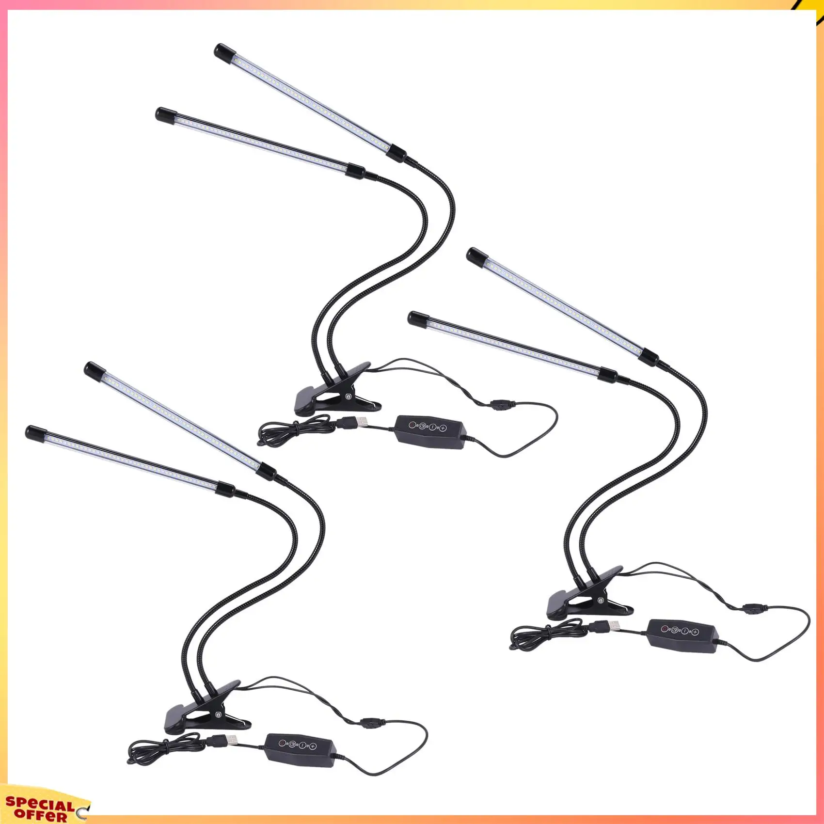 ABFI 3X USB LED ضوء النمو الداخلي، 40 واط مصابيح نباتية كاملة الطيف ضوء الشمس الأبيض للنباتات المنزل الزراعة المائية صندوق عصاري