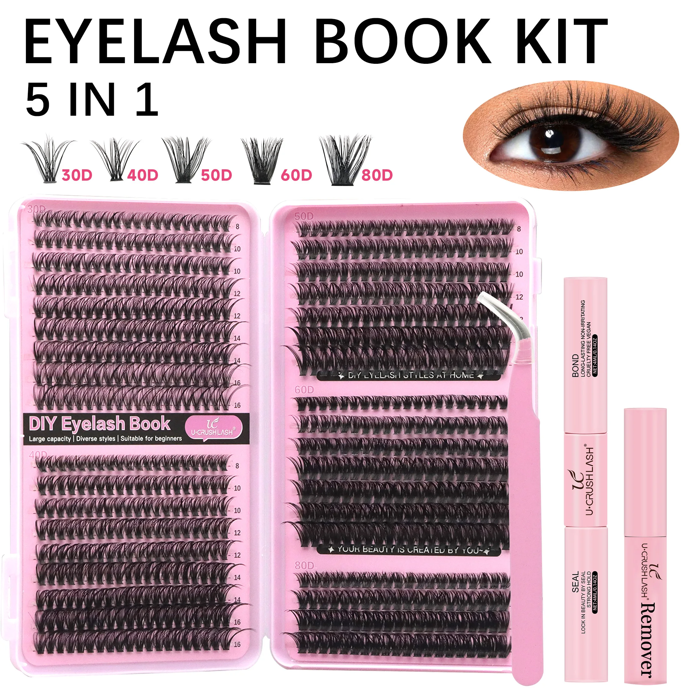 مجموعة رموش صناعية ذاتية الصنع بسعة كبيرة 3040506080 كتاب رموش عنقودية مع ملقط مزيل الصمغ في المنزل للمكياج المبتدئ