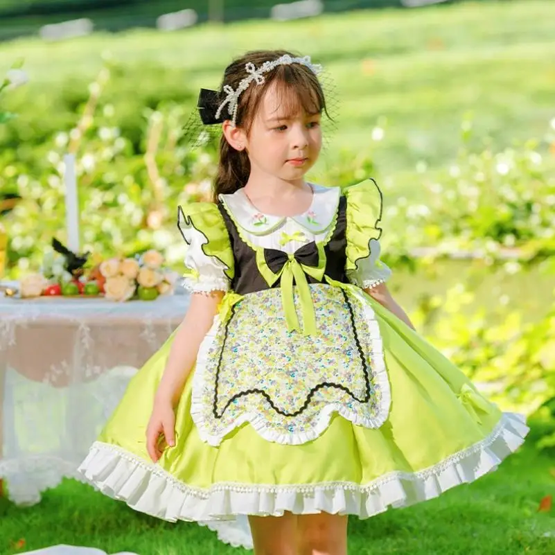 

Summer New Children's Spanish Lolita Princess Ball Gown Bow Lace Print Design Birthday Party Easter Eid Girls Dress a2574