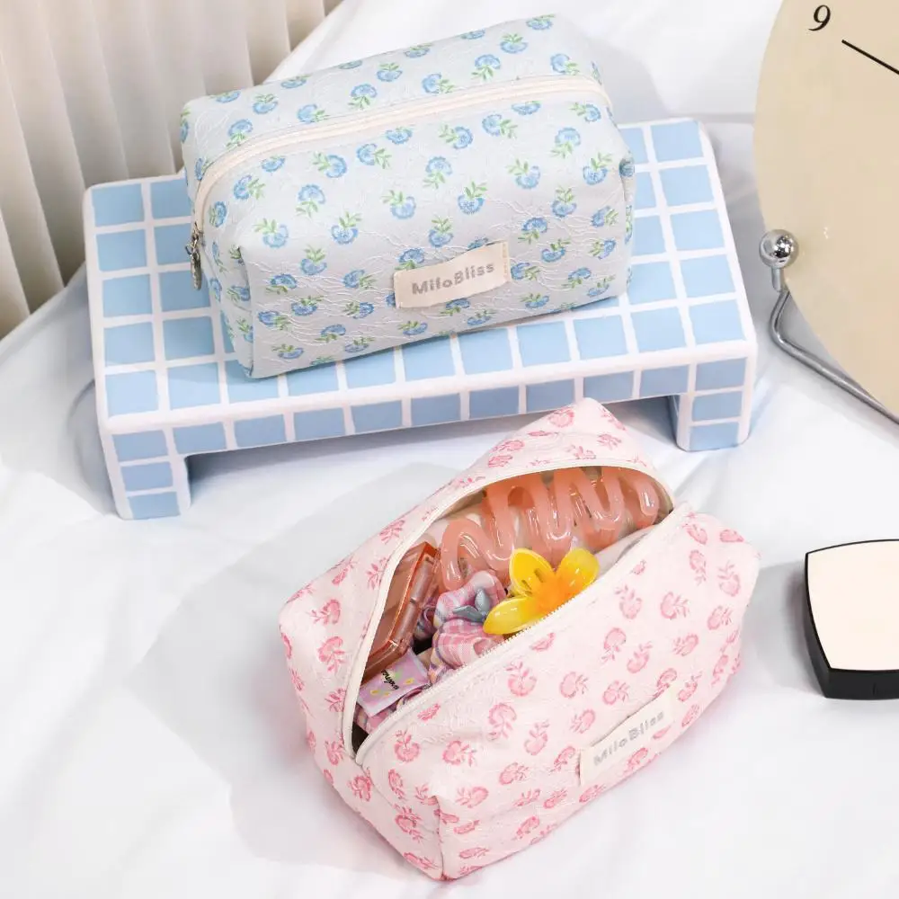 

Portable Mesh Makeup Bag Zipper Earphones Sanitary Napkin Bag Small Floral Data Cables Jacquard Organizer Bag for Women & Girls