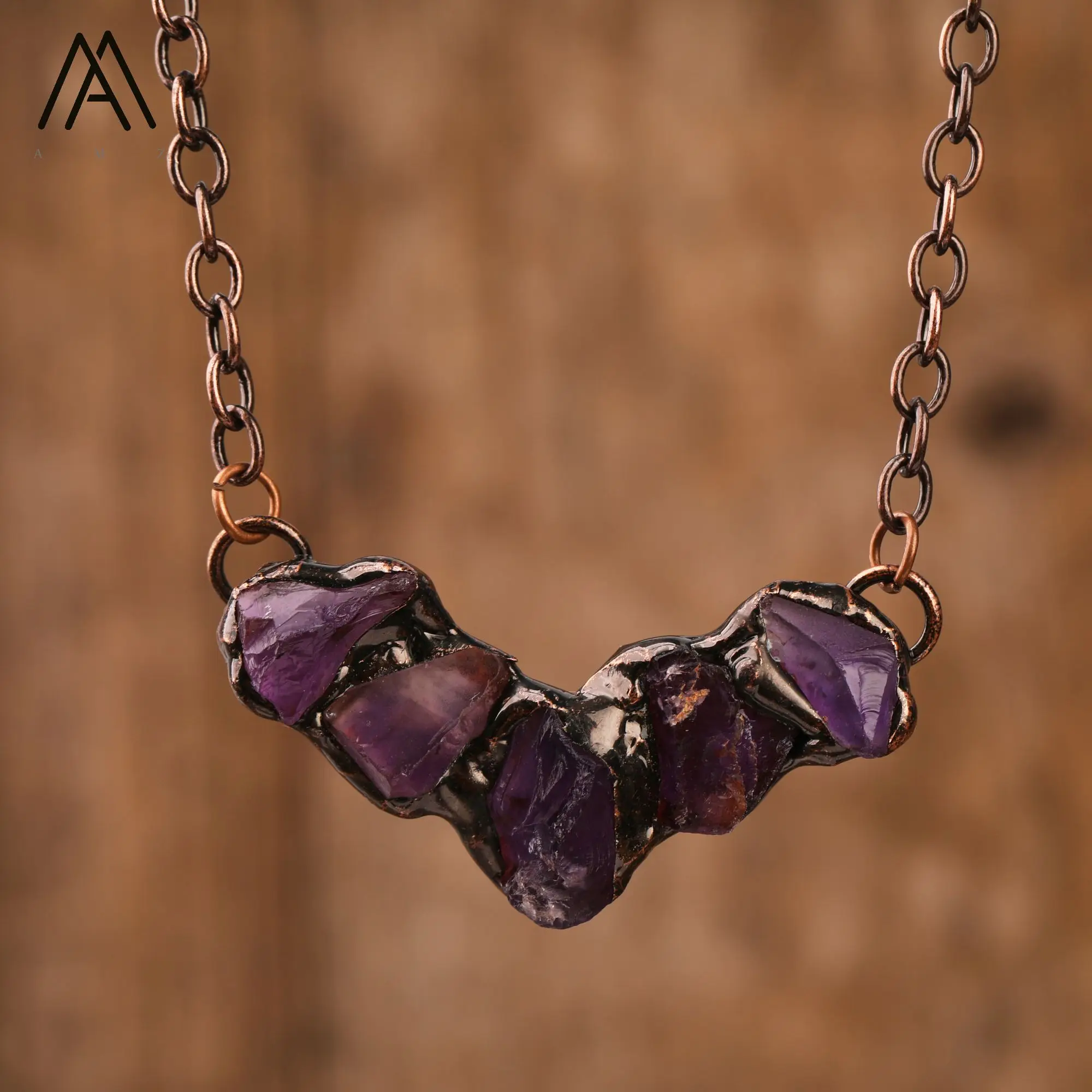 

Crystal Necklace V Shape healing Natural Quartz Citrine Amethyst Antique Bronze Chain Pendant Necklaces