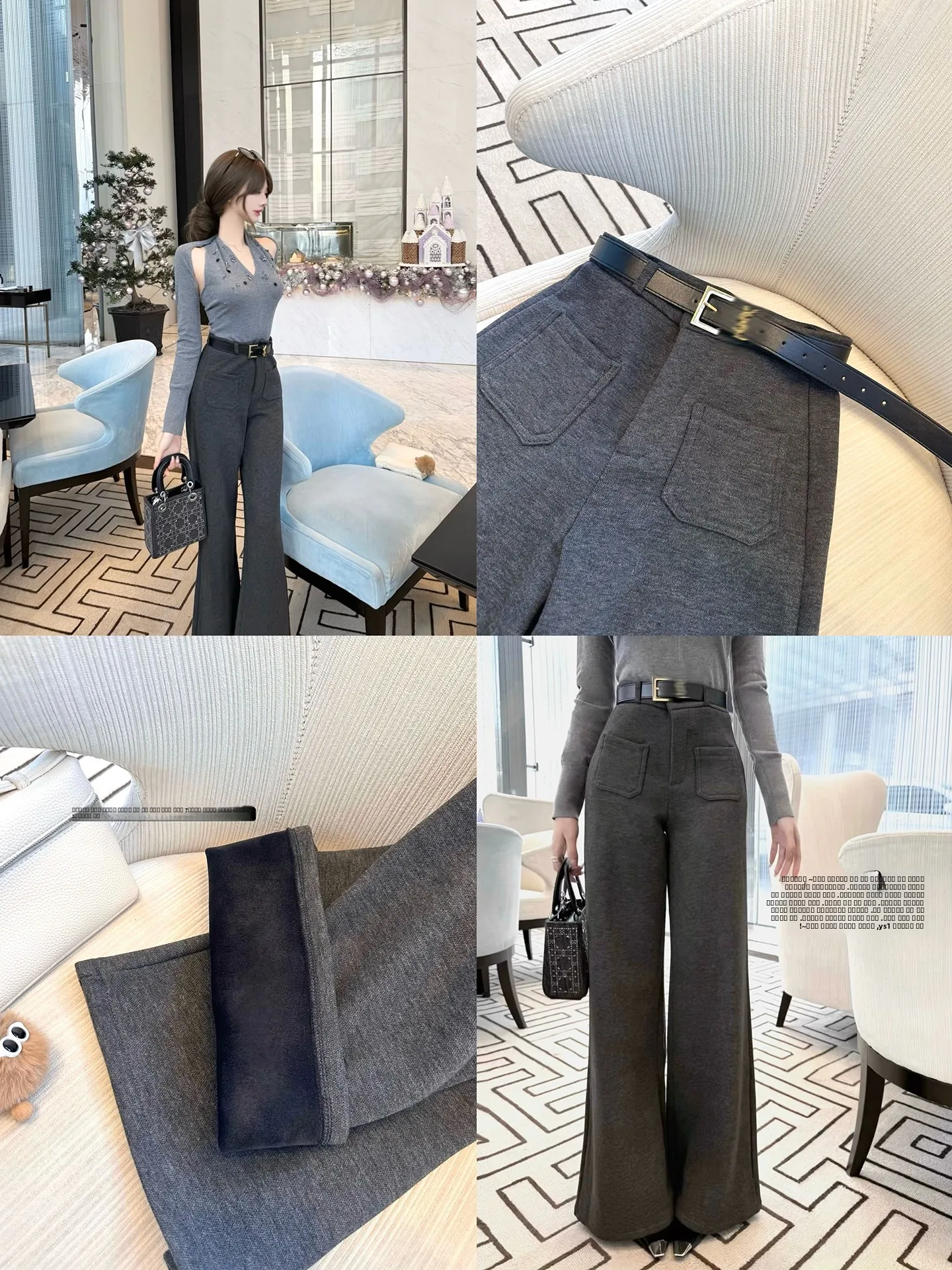 

High Waist Fce Lined Wide Leg Pants Women's Belted Straight Cut Winter New Sle Casual Trousers Comfortable plus Size
