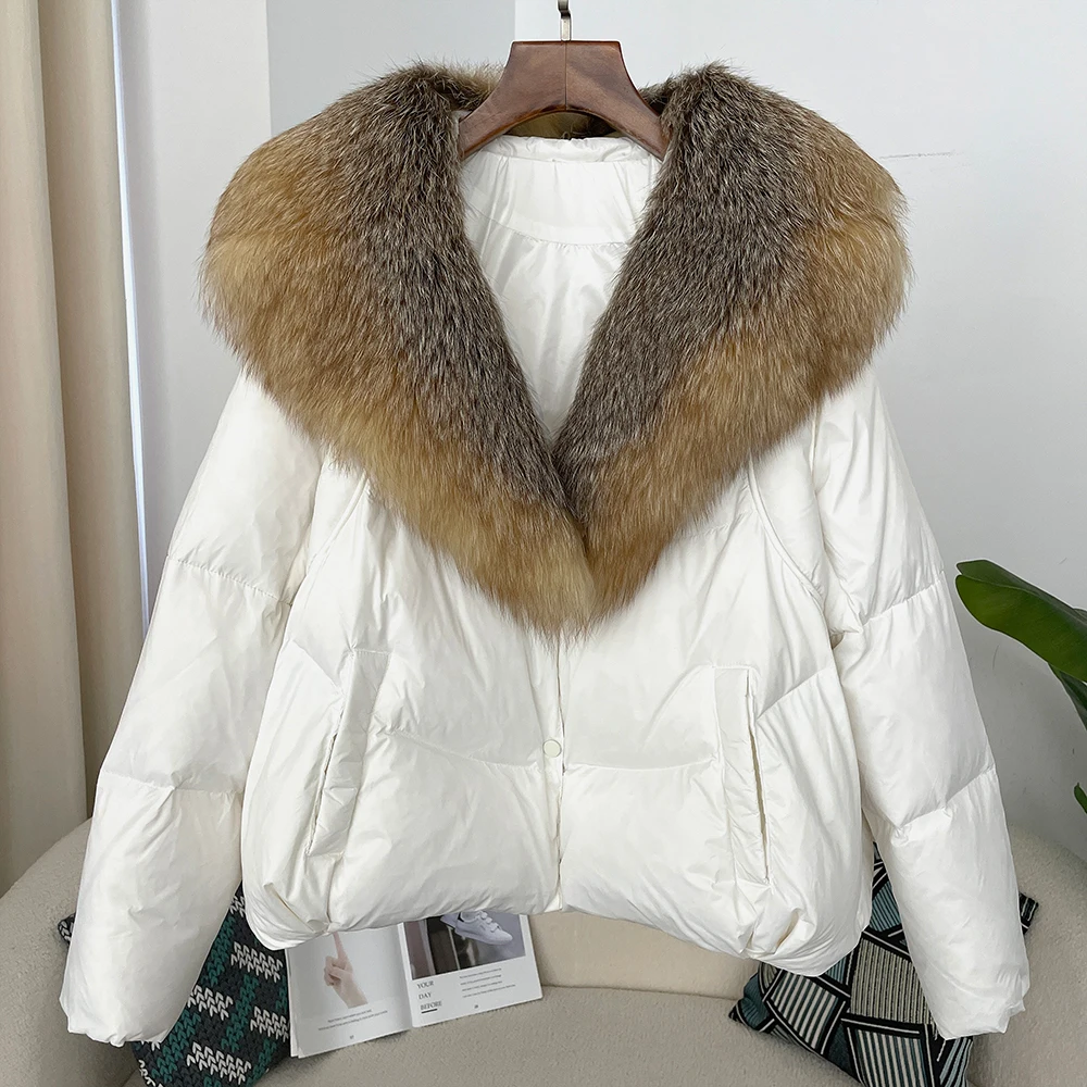 White Duck Down Fur Jacket European Fashion Down Jacket Women Real Fox Fur Coat New Autumn Winter Fur Coat Warm Designer Feather