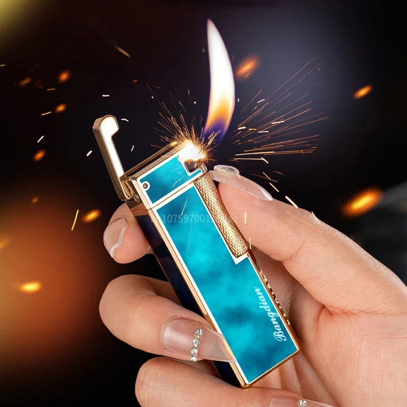 Butane Gas Lighters Retro Side Slide Grinding Wheel Ignition Open Flame Cigarette Lighters Smoking Accessories Unusual Lighters