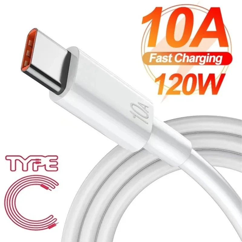 120W 10A Type C Cable Type-C Quick Charging Cable for Samsung Xiaomi Huawei USB C Mobile Phone Data Cord Fast Charge Data Cable