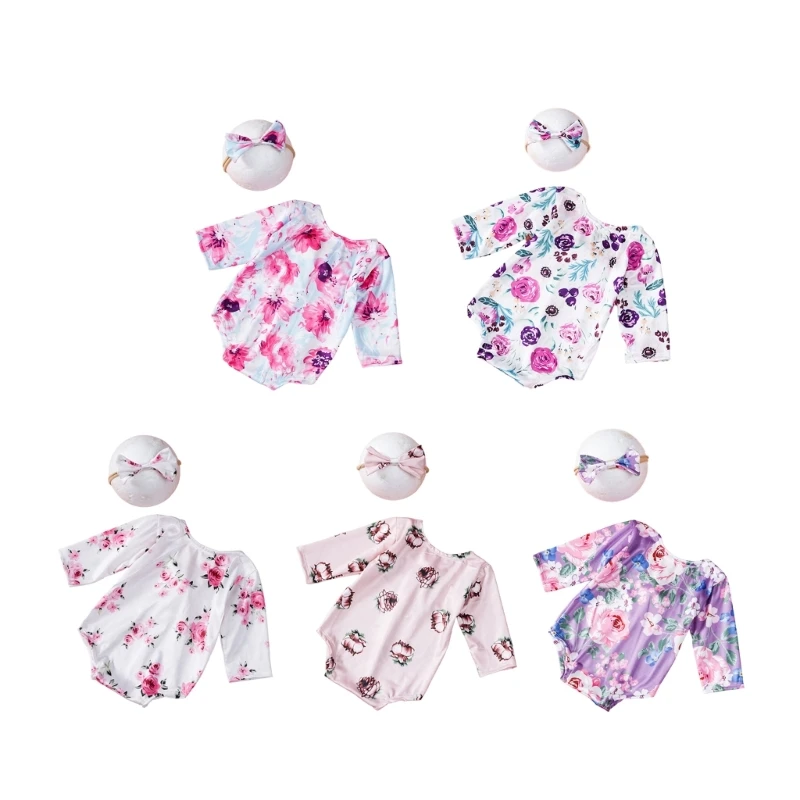 

HUYU Cute and Stylish Newborns Photography Costume Fashionable Flower Romper Set with Matching Hairband Props for Baby Girls