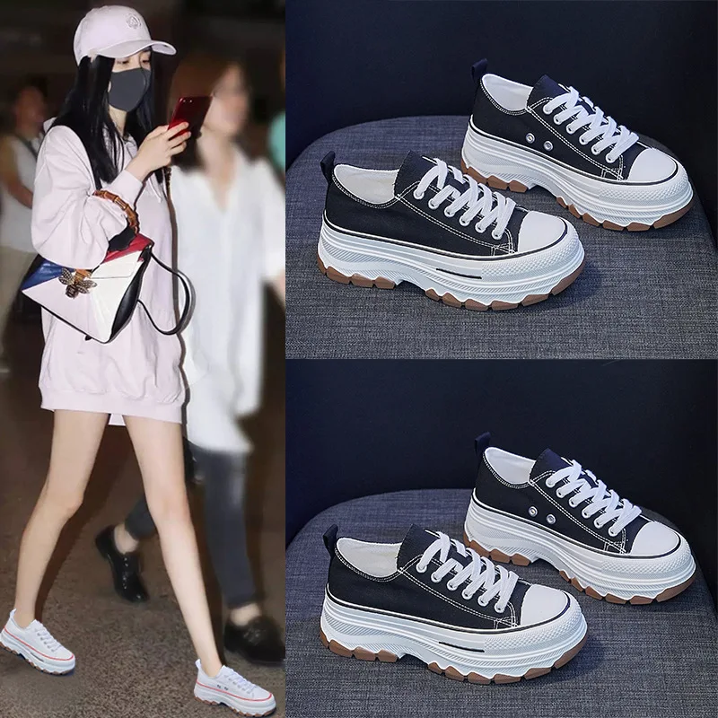 Women's Classic Canvas Thick-Soled Height-Increasing Spring Shoes Breathable Versatile Anti-Slip Wear-Resistant Casual Footwear