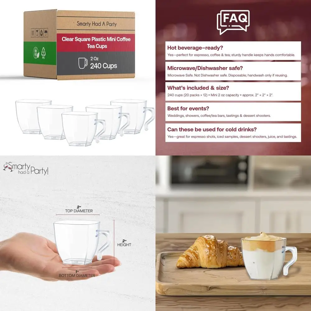 

Disposable 2 oz Clear Plastic Cups with Handles for Tea Party, Espresso, and Punch Tasting Events