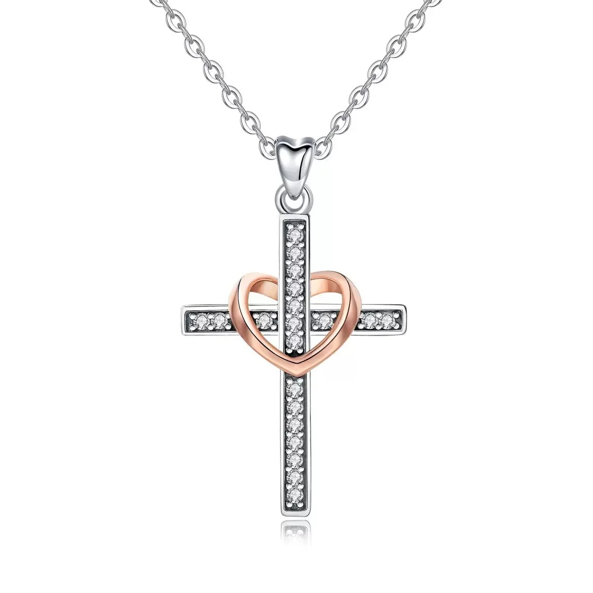 Withered S925 Sterling Silver Two-color Cross Heart Design Chain Women's Versatile Temperament Collarbone Chain