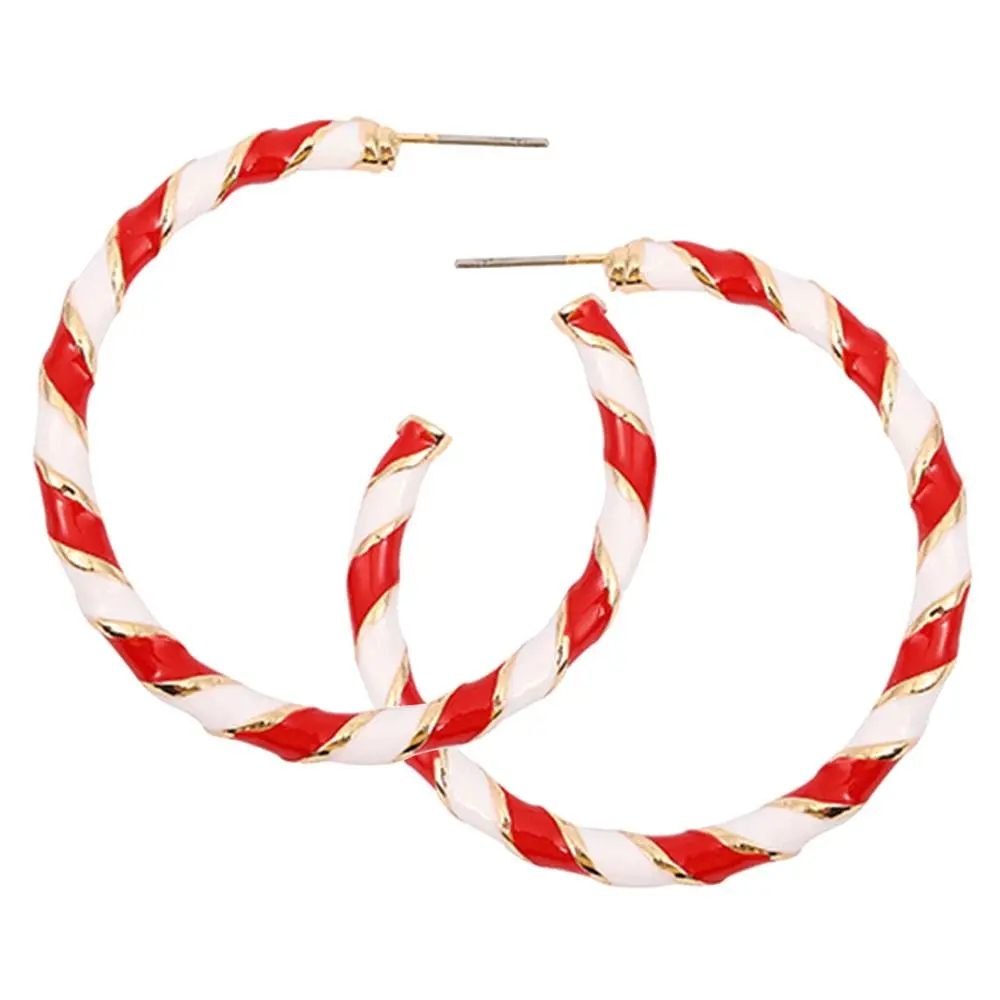 Party Red Big Candy White Hoop Dangle Earrings Christmas Women