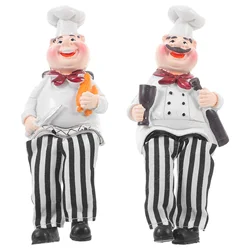 2 Pcs Chef Ornaments Statue Creative Resin Products Desktop Cartoon Figurine Model Table Decoration Room Lovers