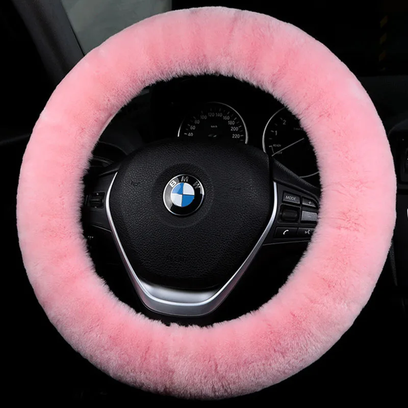 CHIZIYO Genuine Sheepskin Wool Plush Warm Steering-Wheel Cover Car Steering Wheel Cover For 35CM-43CM