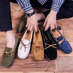 Designer Suede Leather Lace Up Men Casual Shoes High Quality Soft Mens Loafers Moccasins Italian Fashion Driving Shoes Big Size