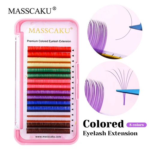 MASSCAKU 16 filas 100% pestañas de volumen clásicas de colores hechas a mano aspecto Natural mezcla de colores pestañas regulares de Cachemira fáciles de injertar