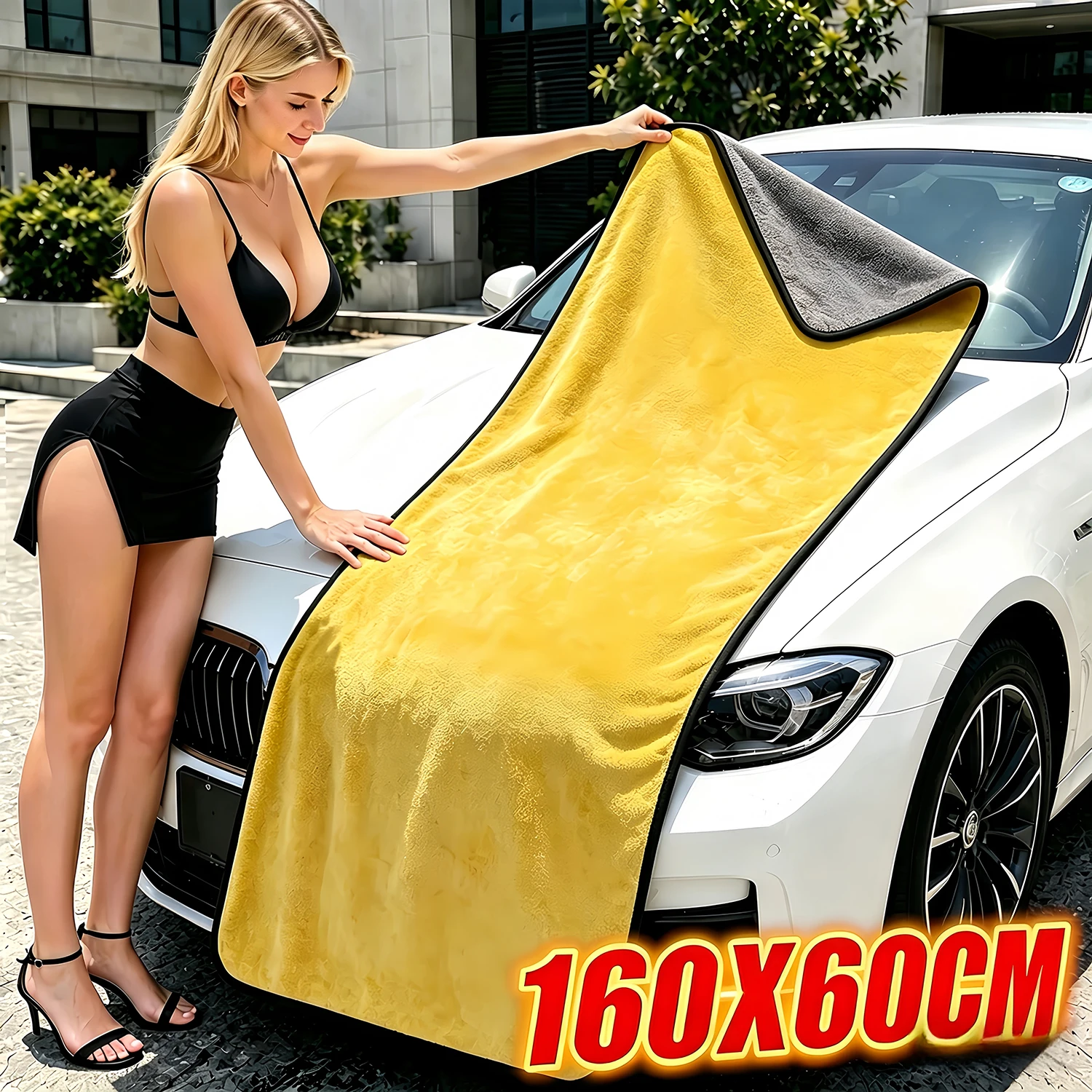 160 x 60 cm großes, supergroßes Autowaschtuch aus ultrafeiner Faser, superweiches Autowaschtuch, hoch saugfähiges Trockentuch für die Autopflege