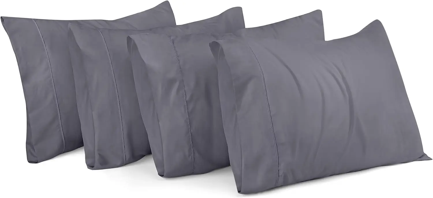 

4-Pack Standard Pillowcases with Envelope Closure - Soft Brushed Microfiber, Shrink & Fade Resistant - 20x26 Inches (Grey)
