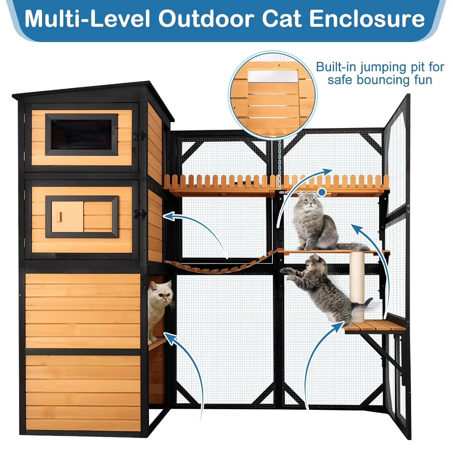 Large 4-Tier Outdoor Cat Catio with Window Access Walk-In Enclosure for Multiple Cats Indoor and Outdoor Use. Customized