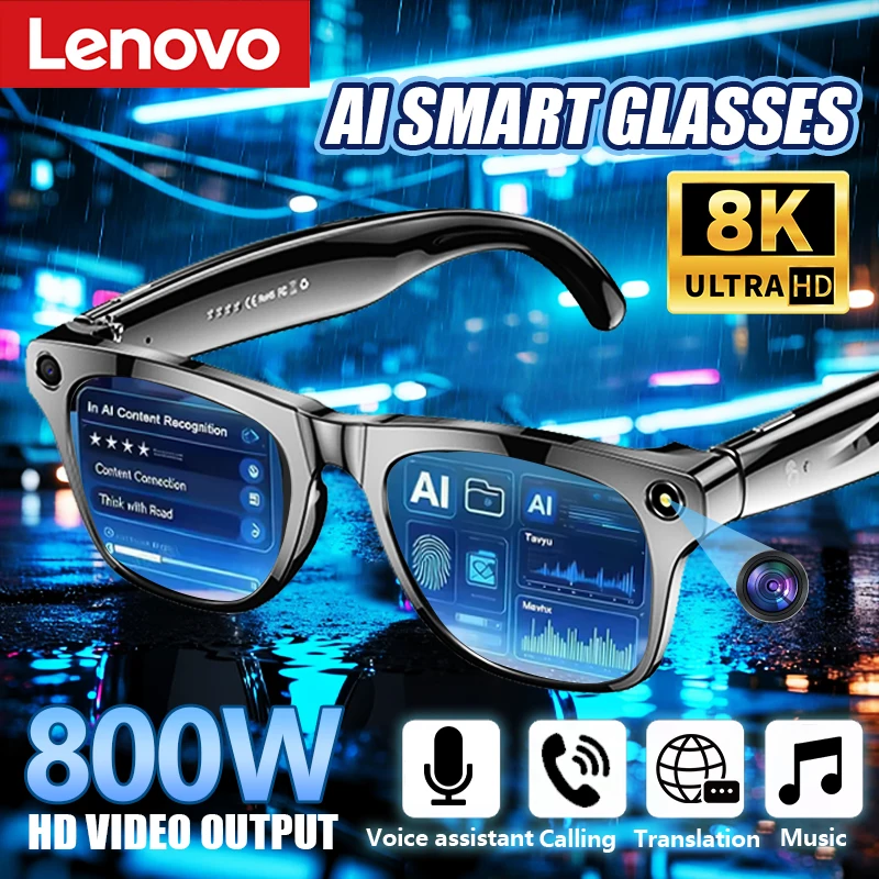 Lenovo 8K HD AI Smart Glasses 800w Pixel Multifunctional Camera Bluetooth Call Voice Assistant Music Player Smart Translation