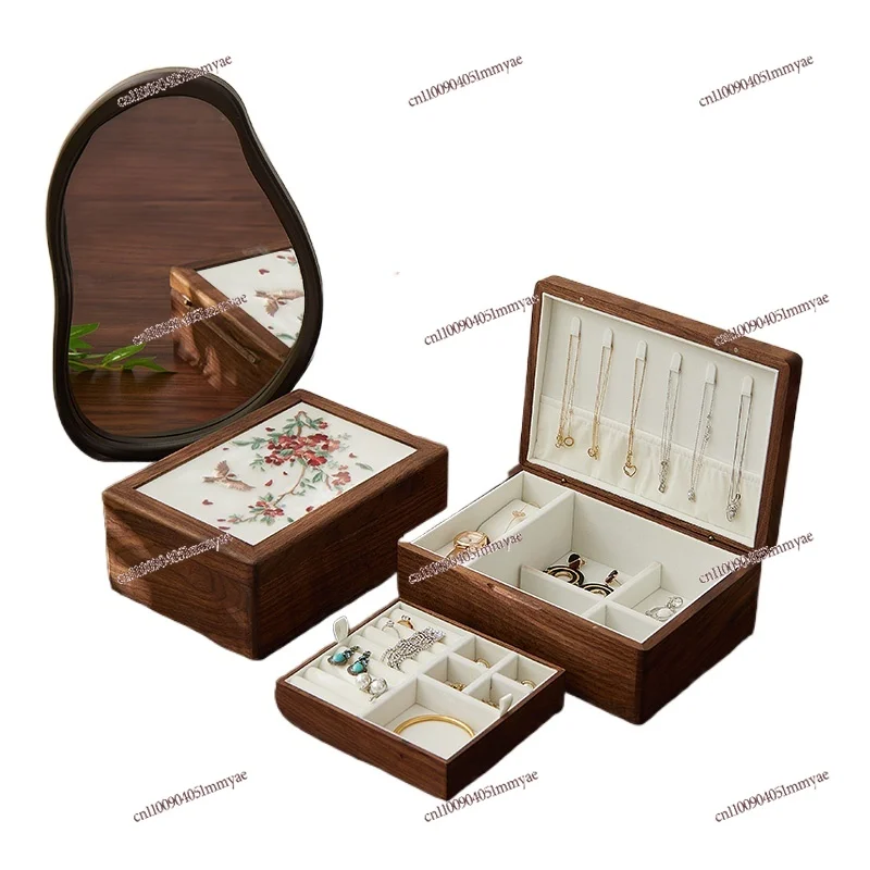 

Chinese embroidery jewelry storage box light luxury high-end large-capacity retro jewelry wedding gift necklace box solid wood