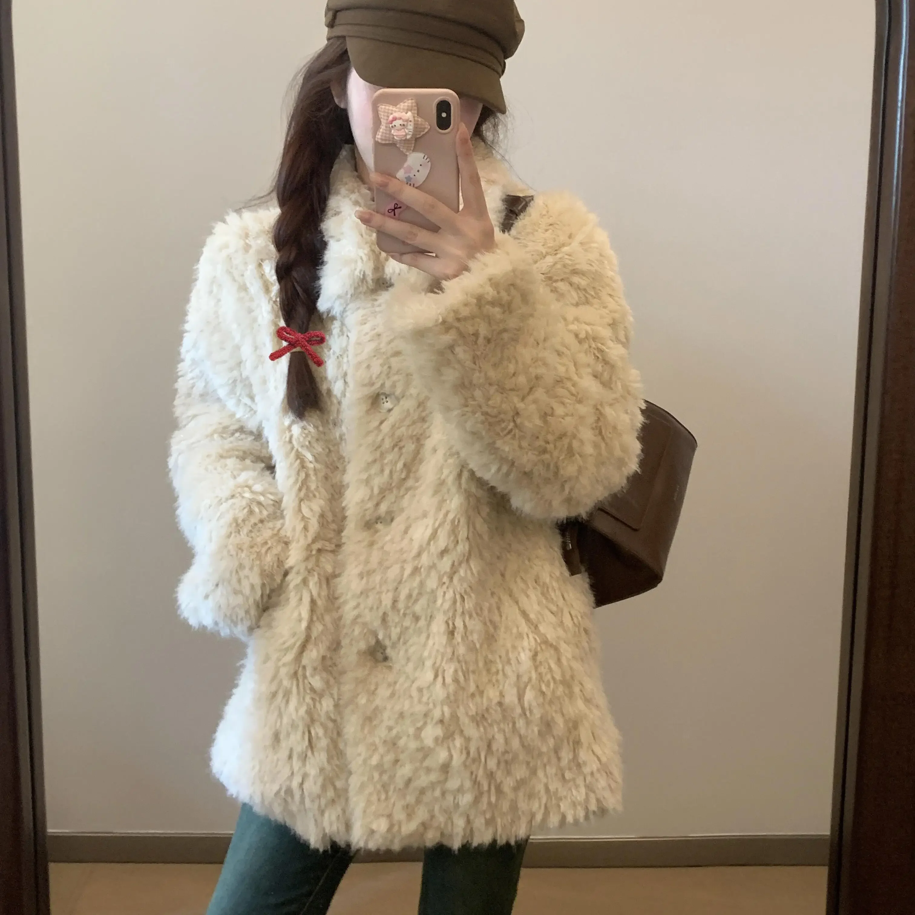 High Street Autumn Winter Women's Coats Faux Fur Thick Warm Plush Loose Lamb Wool Thick Soft Sticky Thick Women's Clothing