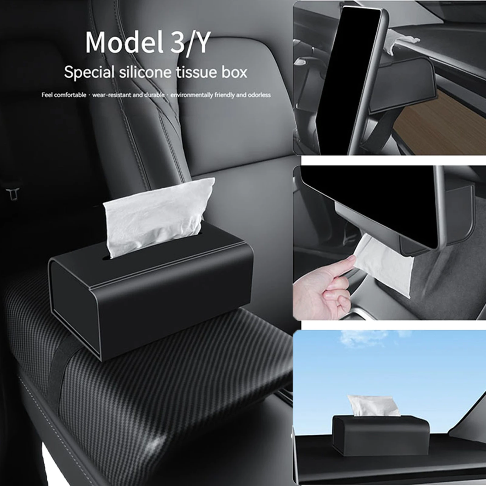 

﻿For Tesla Model Y/3 Silicone Tissue Box Storage Bag Central Control Paper Box Tissue Organizer Anti-dirt Paper Case Car Part