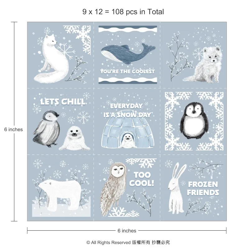 108Pcs Winter Friends Temporary Tattoos Polar Bear Whale Penguin Children Stickers For Baby Shower Kid Party Decoration Supplies