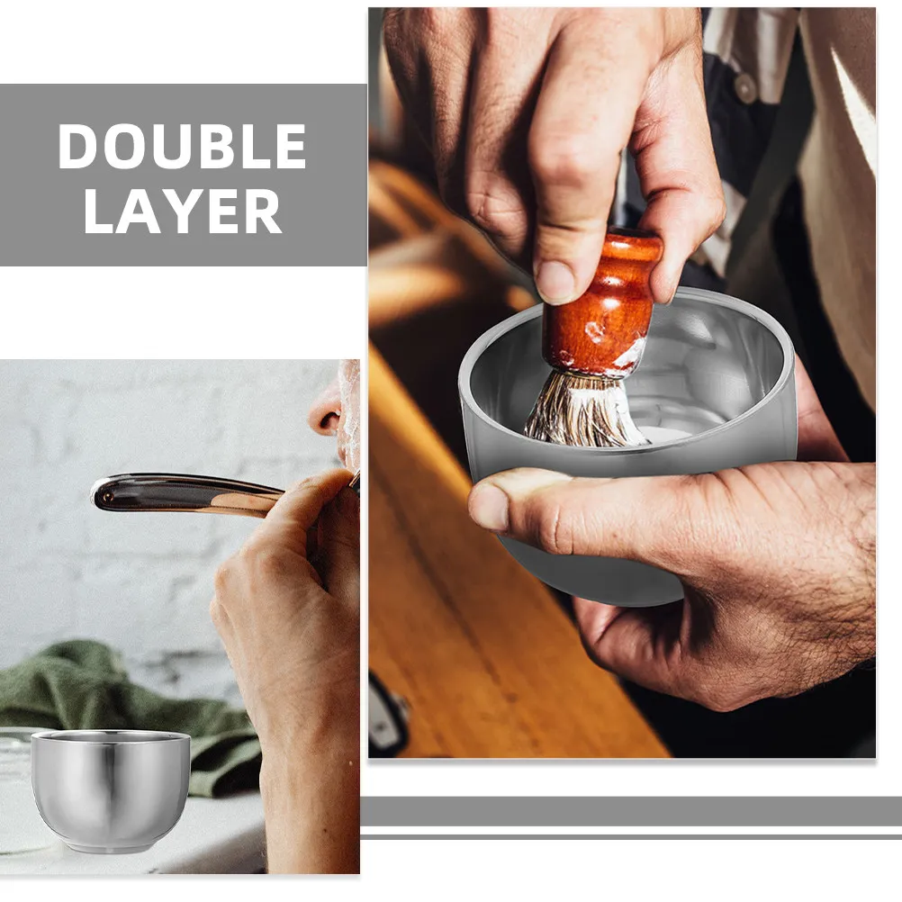 2Pcs 200Ml Classic Modern Stainless Steel Shaving Lather Bowl Double Layer Men's Shaving Soap Cup Heat Insulated Smooth Shave