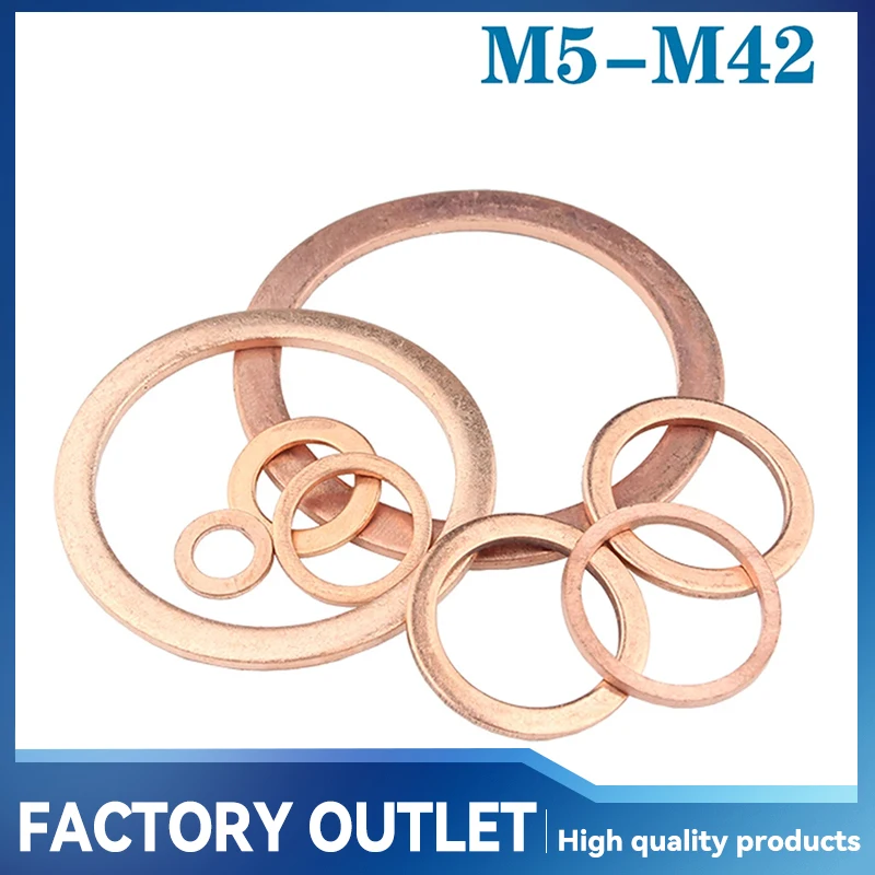 2-50Pcs M5 M6 M8 M10 M12 M14 M16 M18 M20 M22 M30-M42 Solid Copper Washer Shim Flat Ring Gasket Rings Seal Plain Spacer Washers