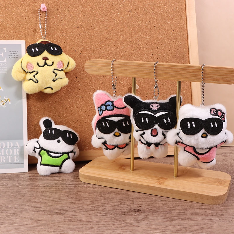 Sanrio Plush Hello Kitty Pendant Creative Cartoon Kuromi Melody Toy Pendant With Dark Glasses Cinnamoroll Kids' Halloween Gift