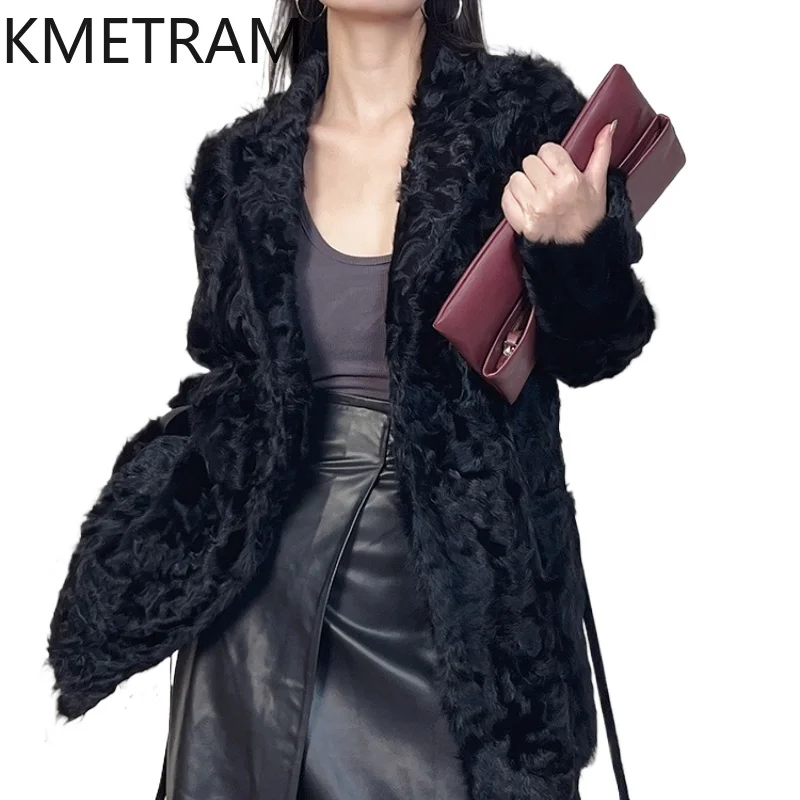 Natural Wool Sheepskin Double Faced Fur Coat Women 2024 Winter Clothes Fashion Black Fur Jacket New in Outerwears шуба женская