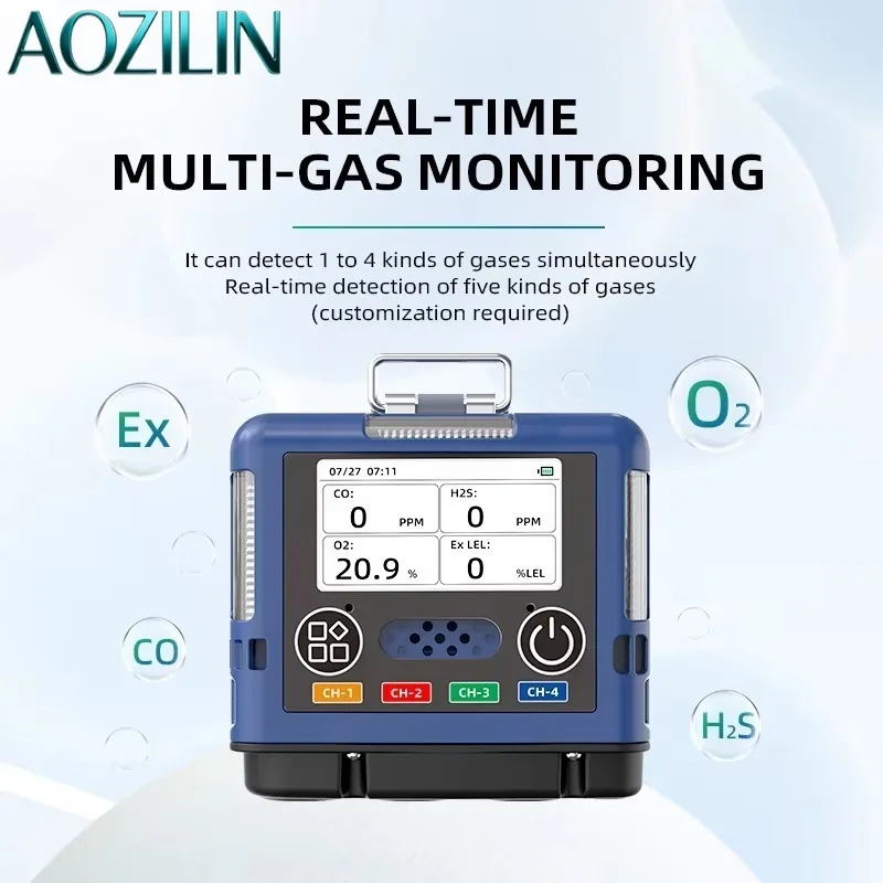 AOZILIN Clip 4 Gas Personal Monitor Multi Gas Detector LEL O2 CO H2S Portable Safety Gas Alarm Tester