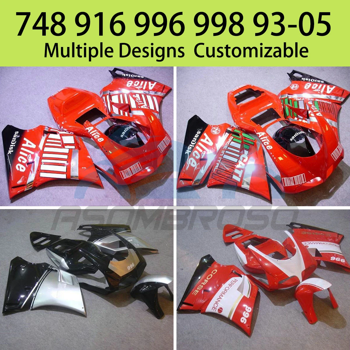 Fairings for Ducati 748 916 996 998 93 94 95 96 97 98 99 00 01 02 03 04 05 Motorcycle Prime Injection Fairing Kit 1993-2005