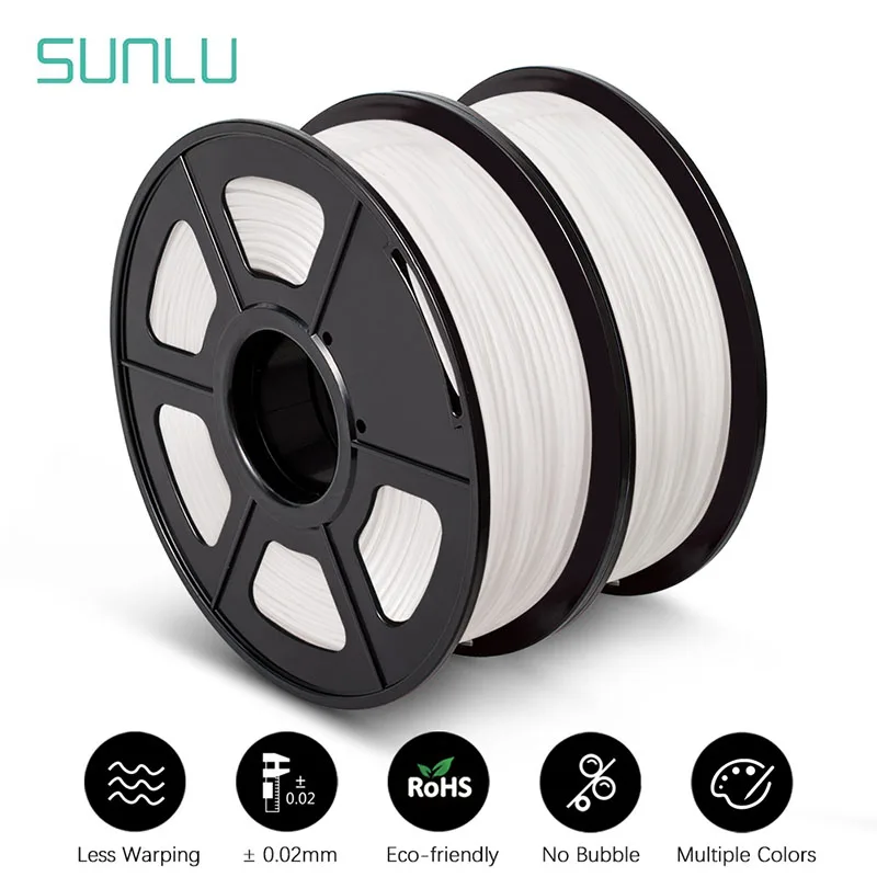 

SUNLU PLAPLUS 1KG Filament 2Rolls 1.75MM Good Toughness Eco-Friendly Odorless No Bubble Non-Toxic Bright Color Arranged Neatly