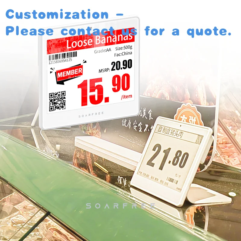 custom.SOARFREE Factory Direct 4.2 Tri Color E Paper Electronic Shelf Label Digital Price Supermarket and Seafood Displ