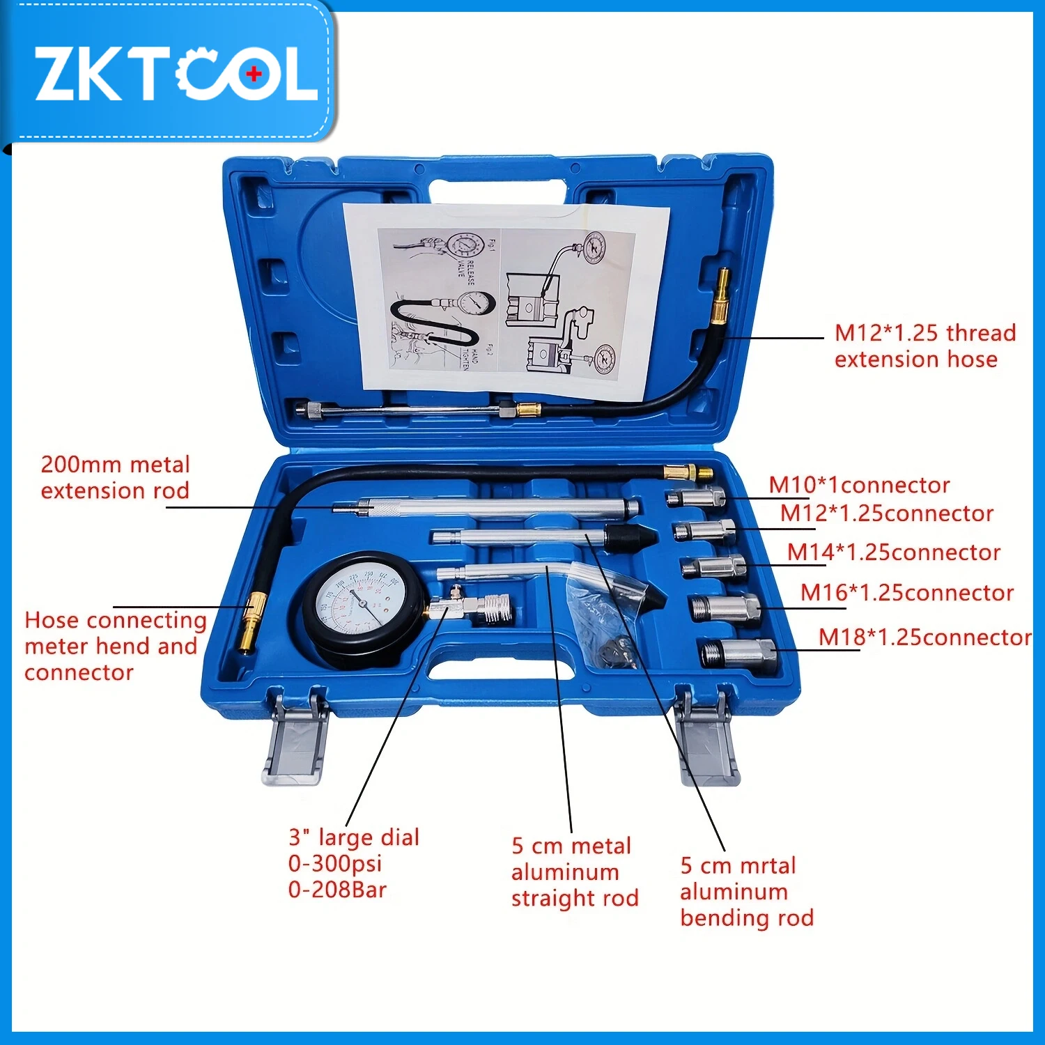 Car Engine Compression Tester Tool Kit for Motorcycle Car Truck Engine Cylinder Pressure Gauge, Engine Cylinder Pressure Gauge