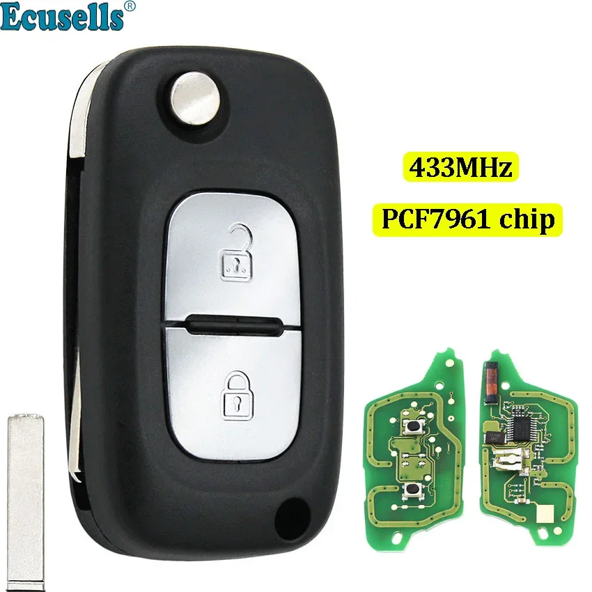 

2 Buttons Folding Flip Remote Key 433MHZ ID46 PCF7961 Chip for Renault Clio Twingo Kangoo Master Modus P/N 1618477A