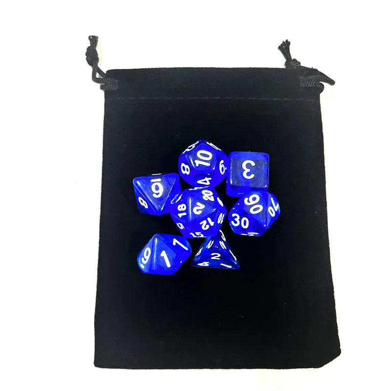 with bag 7pcs DnD Polyhedral Dice Set for Tabletop board Games, RPG Dice D4 D6 D8 D10 D% D12 D20 Clear transparent Dice 10colors