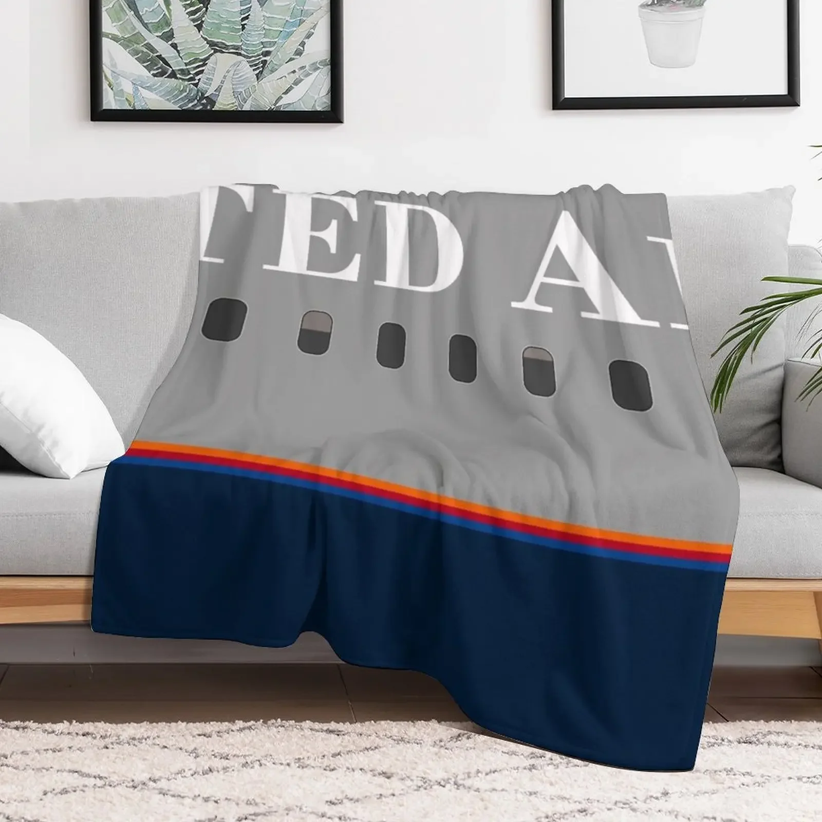 Plane Tees - United Airlines (Battleship Gray) Throw Blanket Machine Washable Soft Warm Blanket