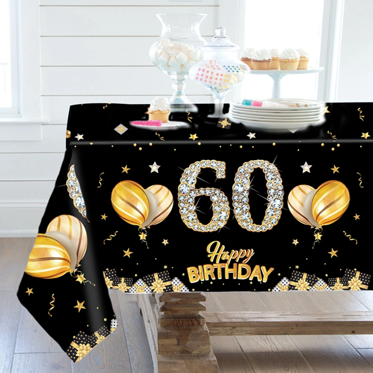 Black Gold Happy Birthday Plastic Tablecloth 21th 30th 40th 50th 60th 70th Birthday Party Decor Adult Birthday Party Supplies