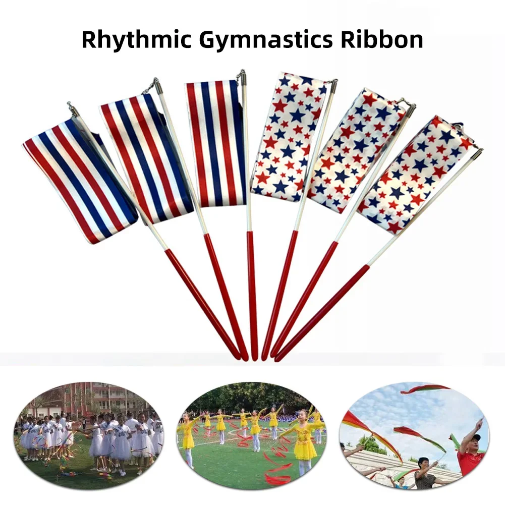Description Picture 2 of item1.2M/2M Striped Star Gym Ribbons Baton Dance Ribbon Rhythmic Artistic Gymnastics Coloured Ribbon Sportss Training