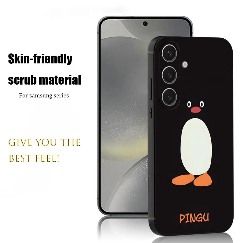 P-PinguES-S Cartoon Fashion Phone Case For Samsung Galaxy S26 S25 S24 S23 S22 S21 Plus Ultra Note20 Soft Black