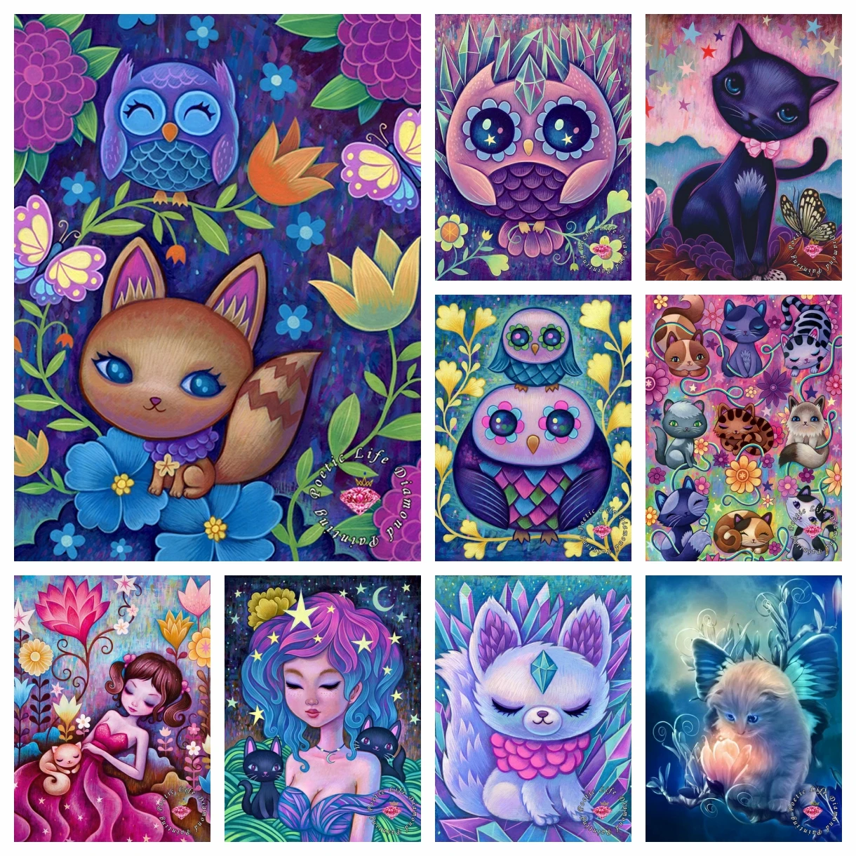 

Fantasy Cartoon Crystal Fox DIY Diamond Painting Fairy Kitten Flower Art Owl Cat Animals Embroidery Cross Stitch Kits Home Decor