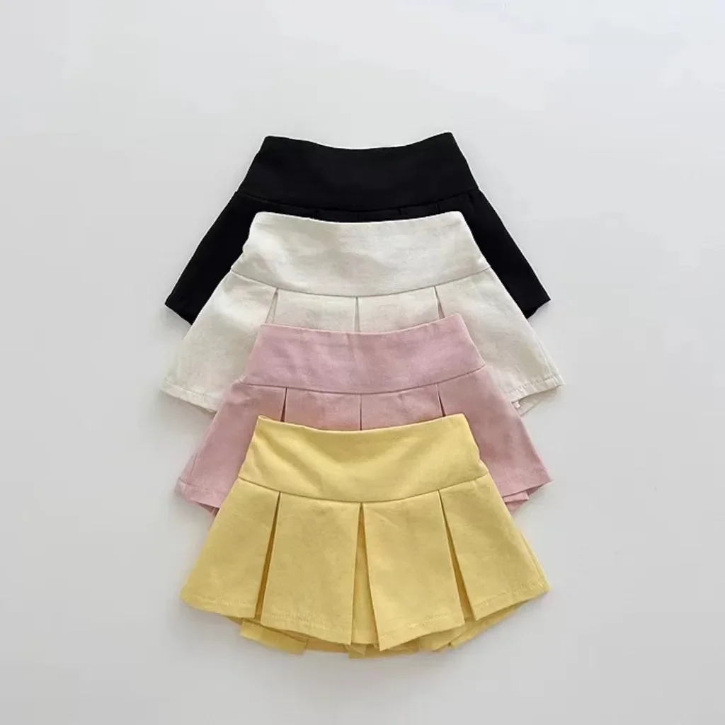 Girls Skirt Solid Color Pleated Skirt Short 2023 Summer New Fashionable Sweet Casual Simple Kids Cute Mini Skirt Shorts Culottes