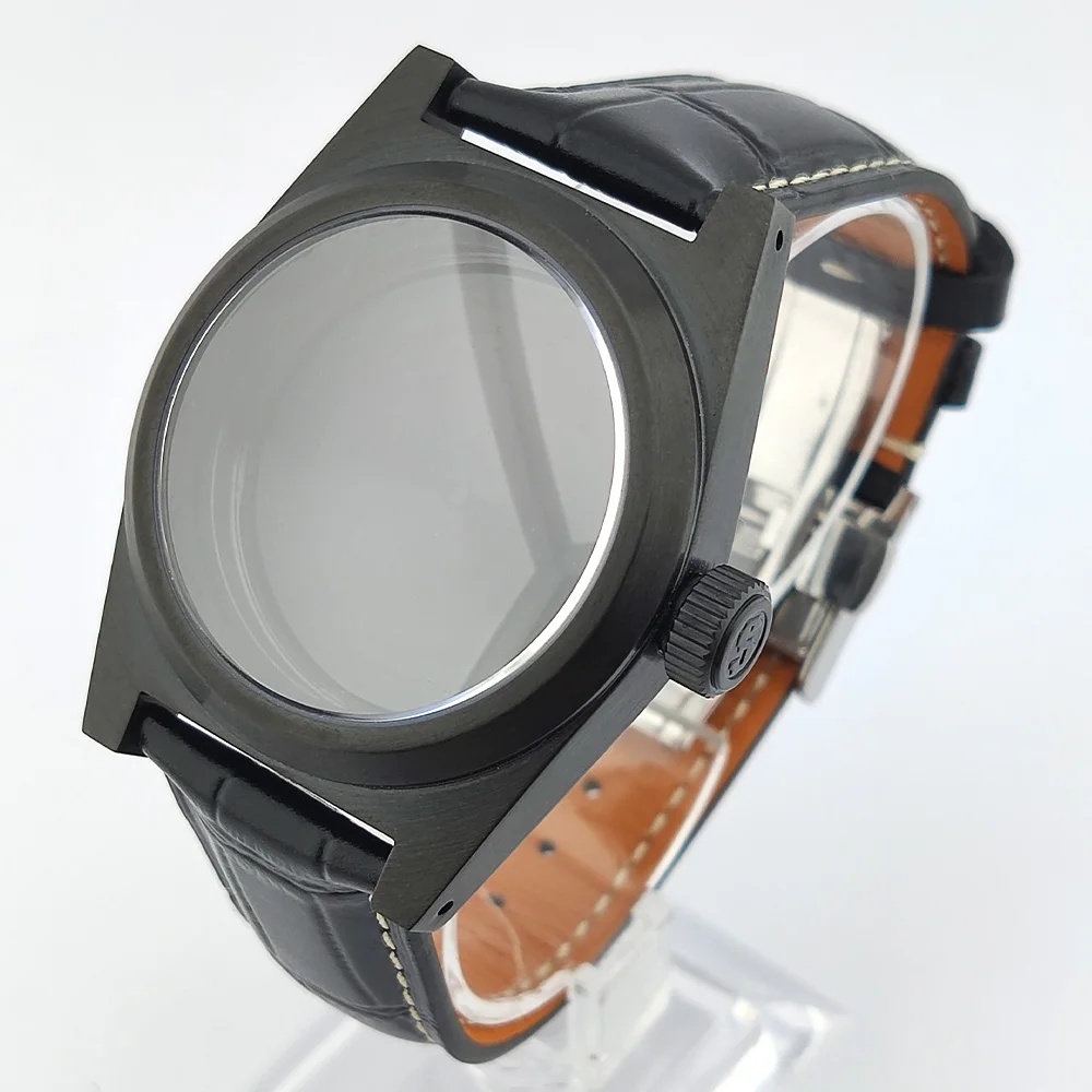38mm NH35 Watch Case Stainless Steel Sapphire Glass Waterproof Case NH35 Case Leather Strap Watch Parts Fits NH35/NH36 Movement