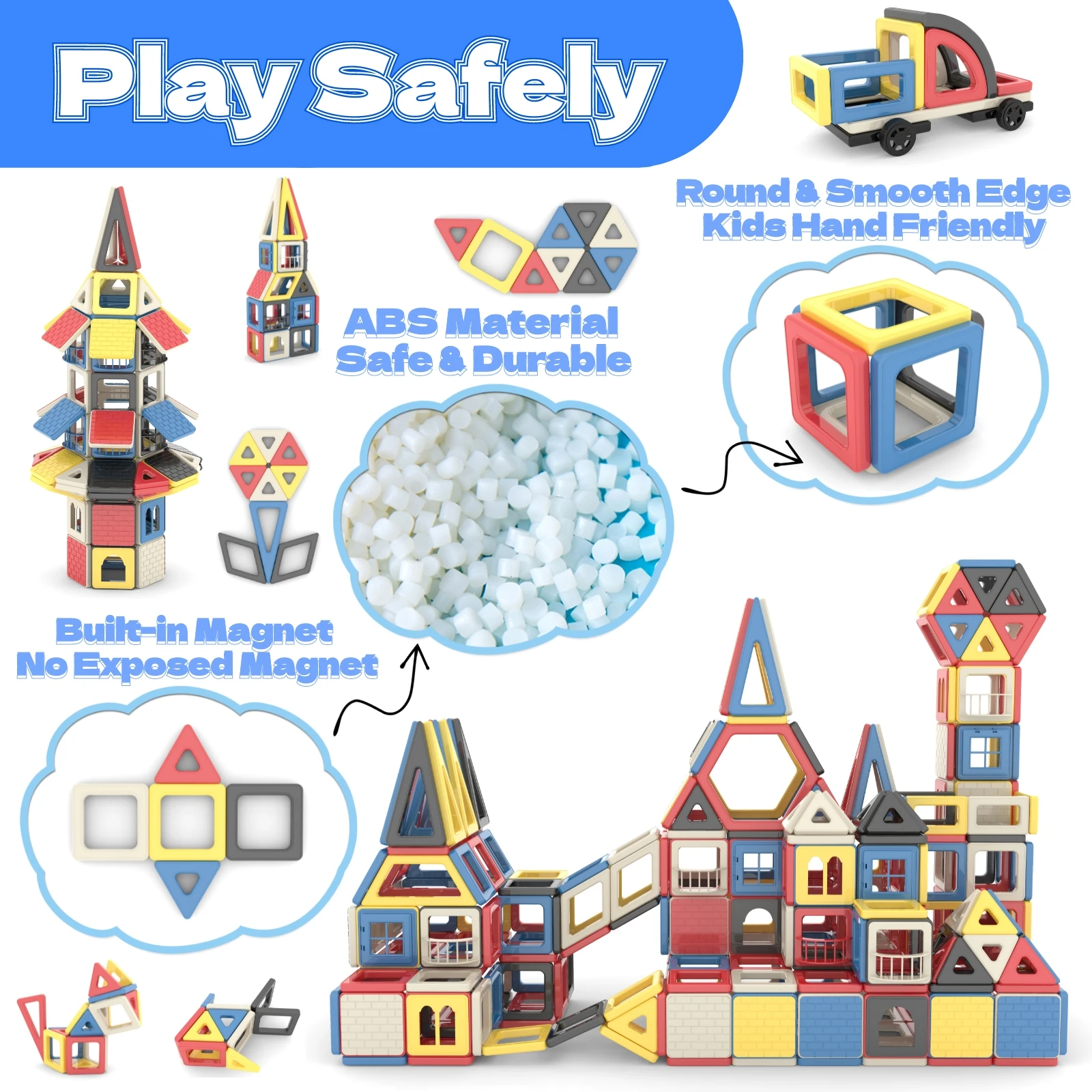 140個の磁気ブロック STEMおもちゃ 3歳以上 男の子と女の子向け ゲームを通して学ぶ