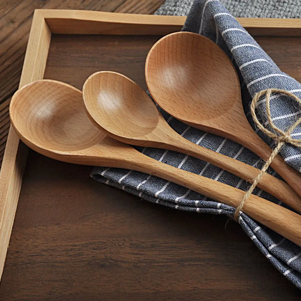 Cuchara de Sopa de Madera Maciza Premium con Mango Largo Ergonómico para Servir Ramen, Hot Pot, Papillas y Arroz, Utensilios de Cocina