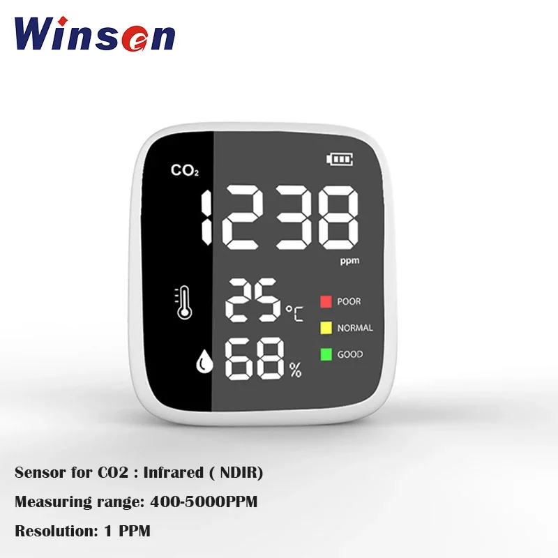 1pc Portable Air Quality Monitor Temperature Humidity Monitor Infrared NDIR CO2 Detector Indoor CO2 Detection