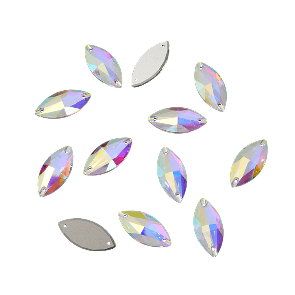 VC 10pcs K9 Crystal and AB Navette Top Quality  Glass Sew On Flatback Sewing Strass Stones used for Garment  Wedding Dress