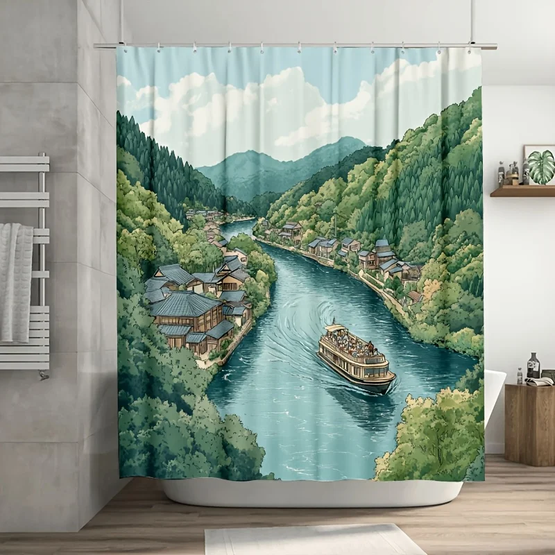 

Штора для ванной комнаты Scenery River Village, естественное вдохновение и спецназ, делает людям комфортно