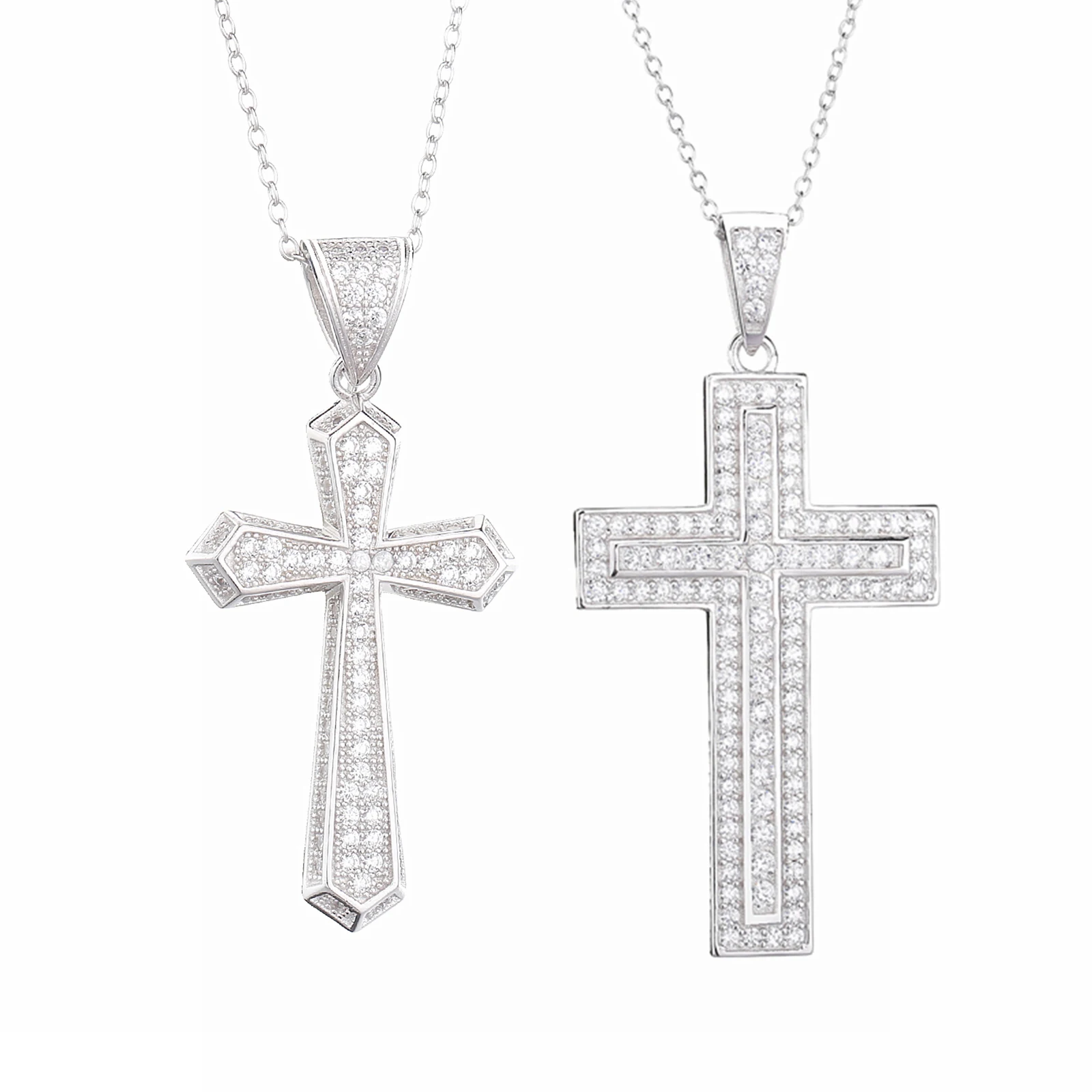 

925 Sterling Silver Dainty Zircon Thick Cross Necklaces Full CZ Cross Pendant For Women Dainty Long Chain Necklace Trendy Luxury